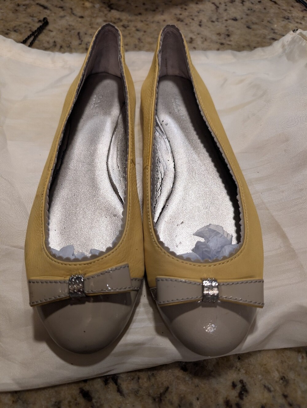Coach Yellow Gray Ballet Bow Flats Shoes Sz 10